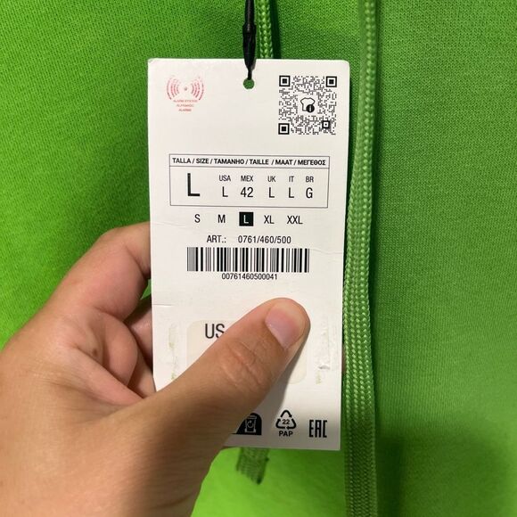 ZARA Bright Green Hoodie Sweatshirt L NWT - Picture 3 of 7